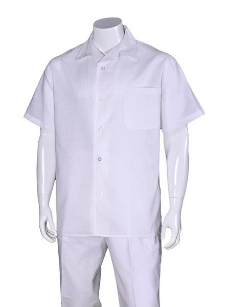  Men's 100% Men's 2 Piece Linen Causal Outfits White Short Sleeve Plain Casual Walking Suit With Pleated Pant / Beach Wedding Attire For Groom - men's All White mens Linen Suit