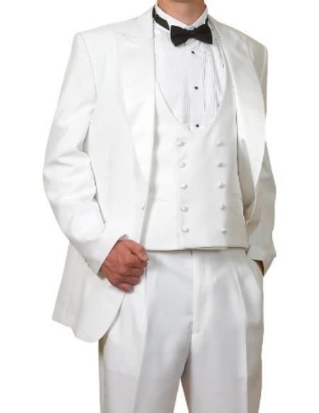 6 Piece Complete White Tuxedo Clearance Sale Online (1 Button Style Jacket, Pants, Reversible Vest) 