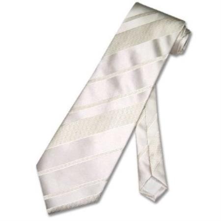 Cream Off-White Woven Striped Design Neck Tie 