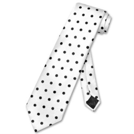White w/ Liquid Jet Black Polka Dots Design Neck Tie 