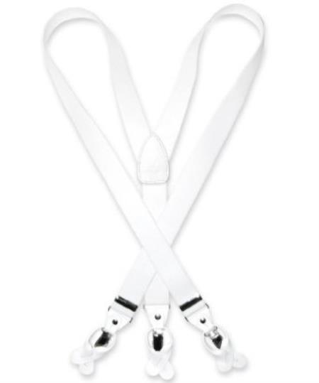 White Suspenders Y Shape Back Elastic Button & Clip Convertible 