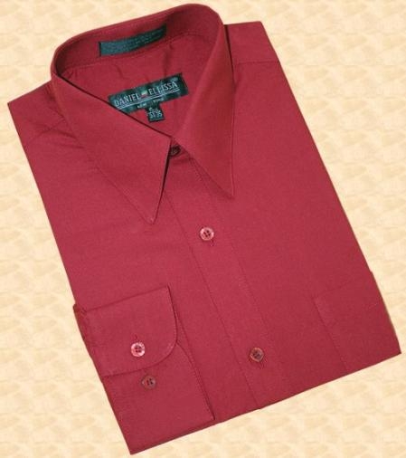 Wine/Burgundy ~ Maroon ~ Wine Color Cotton Blend Dress Shirt With Convertible Cuffs 