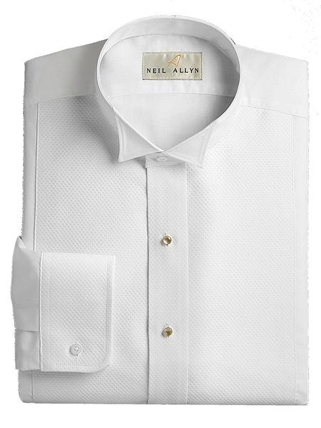  Men's Wing Tip Collared Pique Front White Dress Tuxedo Shirt