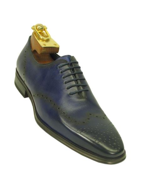  Carrucci Men's Navy Lace Up Style Wingtip Toe Contrast Leather Oxford 1920s style fashion men's shoes