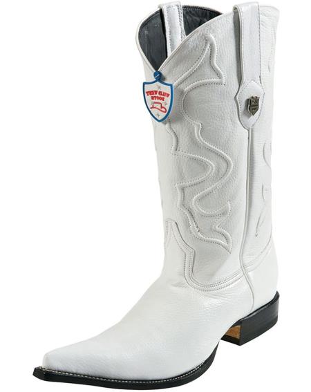  Men's 3x Toe Wild West Elk Leather White Handmade Boots With Replaceable Heel Cap