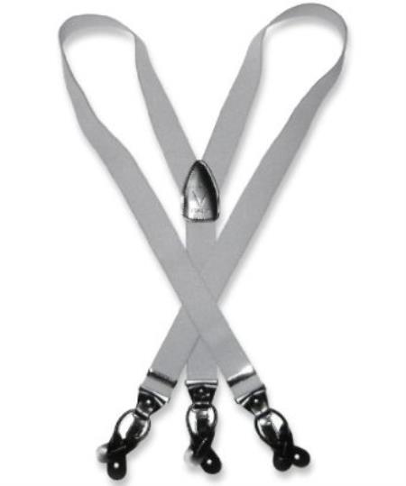 Silver Grey Suspenders Y Shape Back Elastic Button & Clip Convertible 
