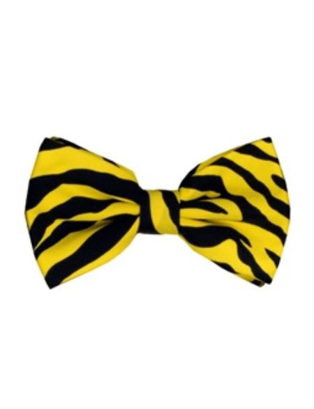  Men's Yellow and Black Zebra Pattern Design Bow Ties