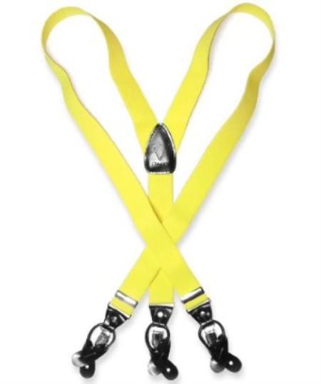 Yellow Suspenders Y Shape Back Elastic Button & Clip Convertible 
