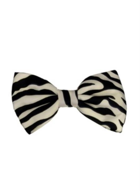  Men's Zebra Pattern Design White/Black Bow Ties