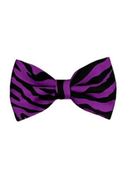  Men's Zebra Print Design Purple and Black Bowties