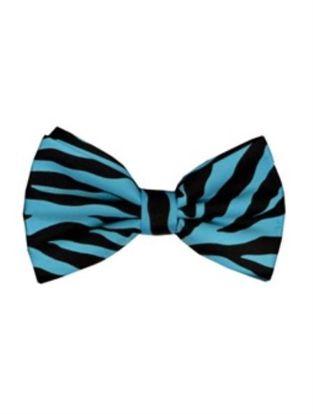  Men's Zebra Printed Design Blue and Black Bowties