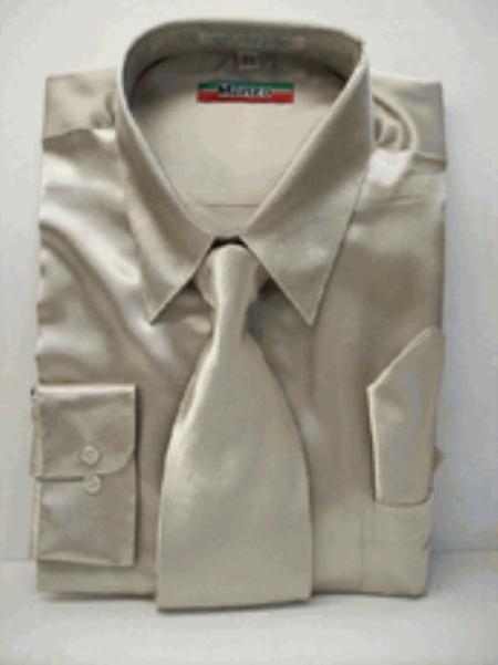 Khaki Satin Dress Shirt