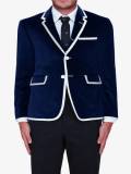 wearing navy blazer