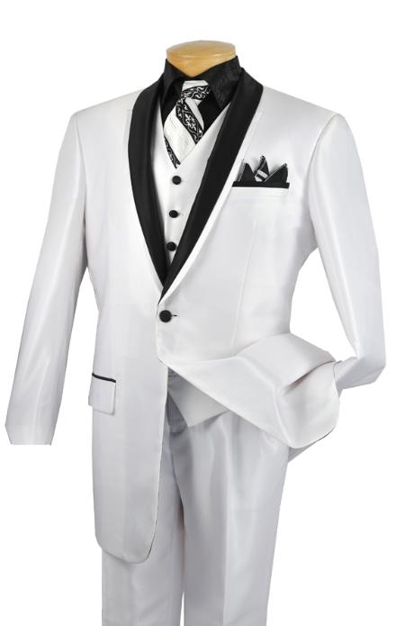 SKU#RZ1247 Mens 3 Piece High Fashion Suit Shiny White $175