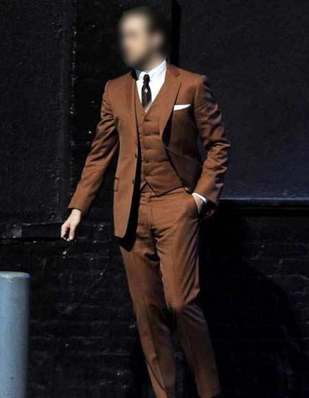  Men's 2 Button Rust ~ Copper ~ Coganc Wool  Ryan Gosling La La Land Notch Collar Vested 