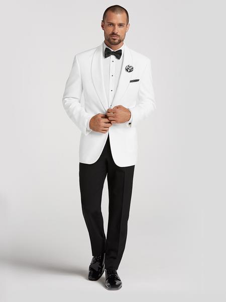  White Dinner Jacket Blazer Sport coat + White Tuxedo Shirt & BowTie + Black Pants 