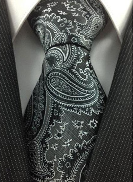  Men's Necktie Woven Polyester Black Grey with white fancy Paisley Fashionable Design Tie 