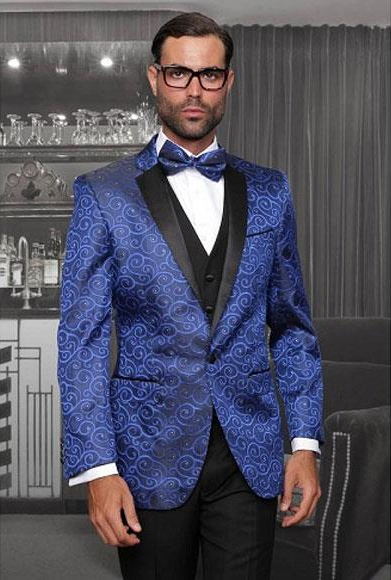  Statement One Button Three Piece Modern Fit suits Shiny Flashy Royal Blue Suit For Men Perfect  New Fashion Tuxedo Suits Flat Front Pants For Men