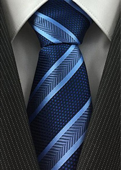  Men's Navy and Baby Blue Standard Necktie Pearl Simple Stripe Width Tie