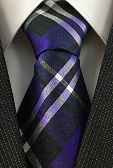  Men's Plaid Pattern Necktie Purple Black and White Woven Classic Tie
