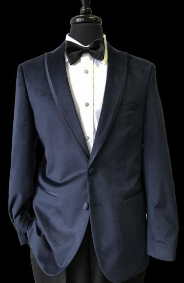  men's 2 Buttons Black Trimmed Lapel Velvet Navy Blue Tuxedo 