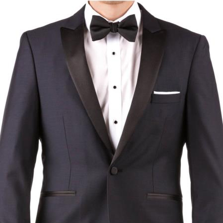 Buy Online Instead of Rental Slim Fit Peak Lapel Groom & Groomsmen Wedding Suits & 1920s Tuxedo Style Online + Wool  Midnight Blue + Free Shirt & Tie Slim Fit Tuxedo Suit