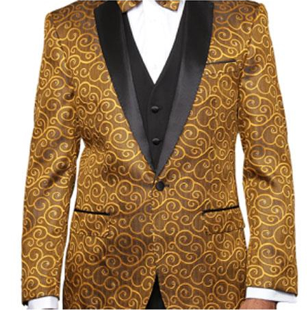  Paisley-200VP Gold Two Toned Alberto Nardoni Best men's Italian Suits Brands Paisley Sequin Blazer ~ Suit Jacket or Tuxedo Suit Vest + Pants Vested + Black Lapel