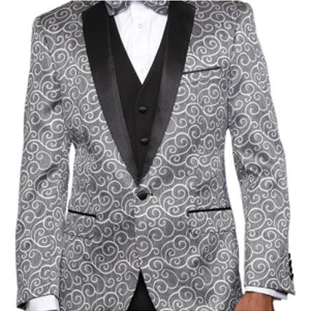  Paisley-200VP Black and Silver Suit Two Toned Alberto Nardoni Best men's Italian Suits Brands Paisley Sequin Blazer or Tuxedo Suit Vest + Pants Vested + Black Lapel