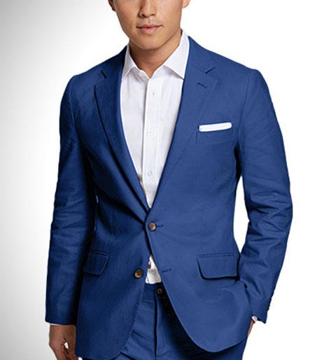 Mens 2 Button Linen Fabric Summer Suits - Royal Blue Suit Mens Linen Suit