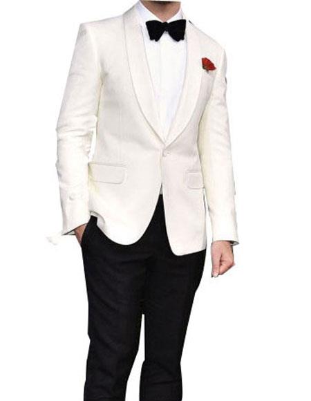  Men's Shawl Lapel 1 Button Single Breasted White Tuxedo