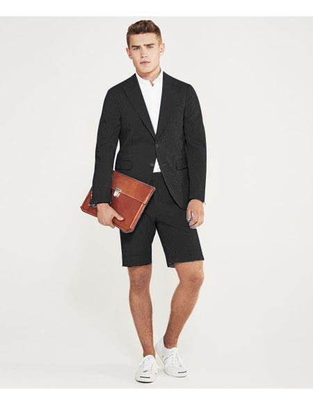 men's summer business suits with shorts pants set (sport coat Looking) Black