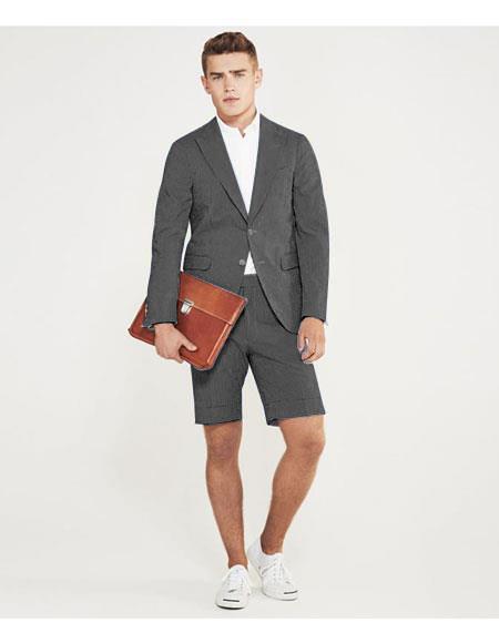 men's summer business suits with shorts pants set (sport coat Looking) Charcoal