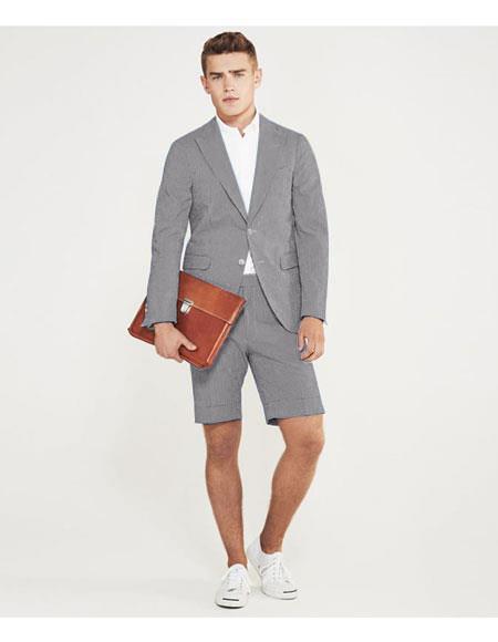 men's summer business suits with shorts pants set (sport coat Looking) Grey