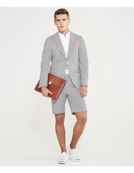 men's summer business suits with shorts pants set (sport coat Looking) Light Grey