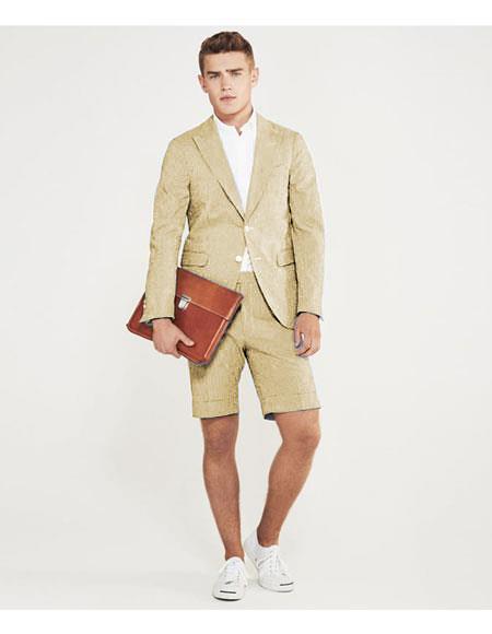 men's summer business suits with shorts pants set (sport coat Looking) Sand