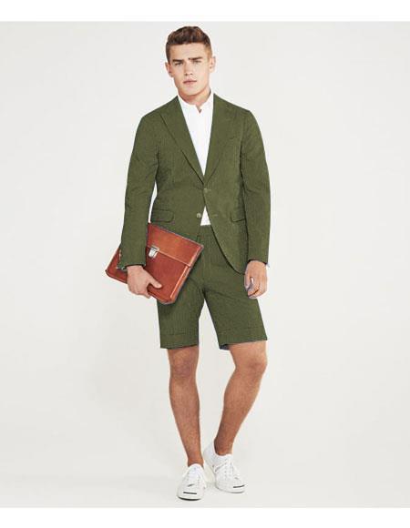 men's summer business suits with shorts pants set (sport coat Looking) Olive