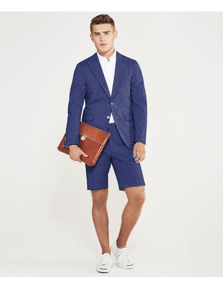 men's summer business suits with shorts pants set (sport coat Looking) Indigo