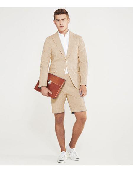 men's summer business suits with shorts pants set (sport coat Looking) Camel