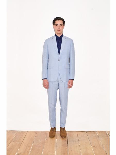 Men's Single Breasted Notch Lapel Sky Blue Men's 2 Piece Causal Outfits Suit / Beach Wedding Attire For Groom Mens Linen Suit