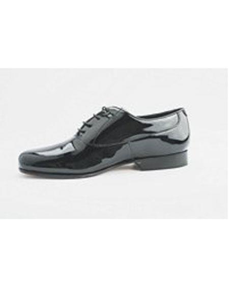  Men's Lace Up Cushion Insole Black Genuine Patent Patern Shoes