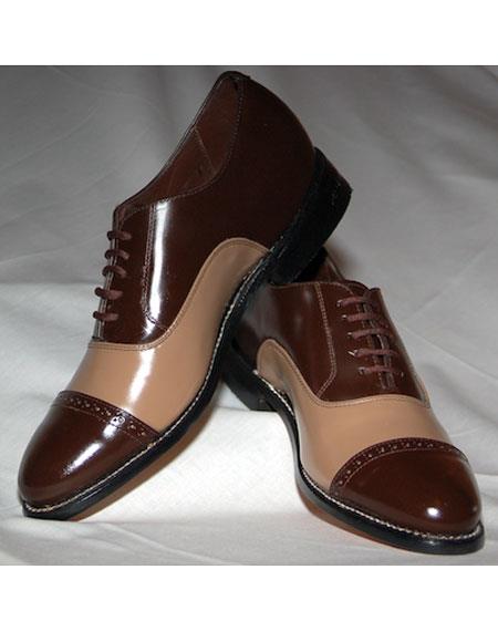  Men's Cushion Insol Cap Toe Dark Brown~Taupe Shoes