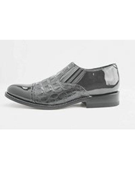  Men's Leather Sole Slip on Grey Cap Toe Shoes