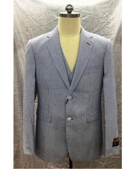 Men's 2 Button Single Breasted Notch Lapel Blue Cheap priced men's Seersucker Suit Sale Suit 
