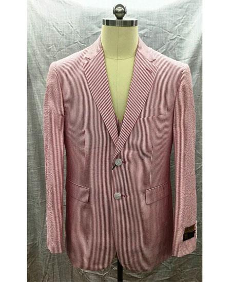 Mens Red Single Breasted 2 Button Cheap priced mens Seersucker Suit Sale Suit 