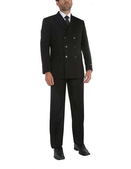  men's Black 3x2 = 6 buttons Style Double Breasted Suits Jacket & Pants 