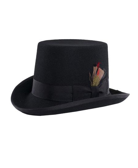 Men's Designer Brand Black 100% Wool Fully Lined Short Pilgrim Top Hat 