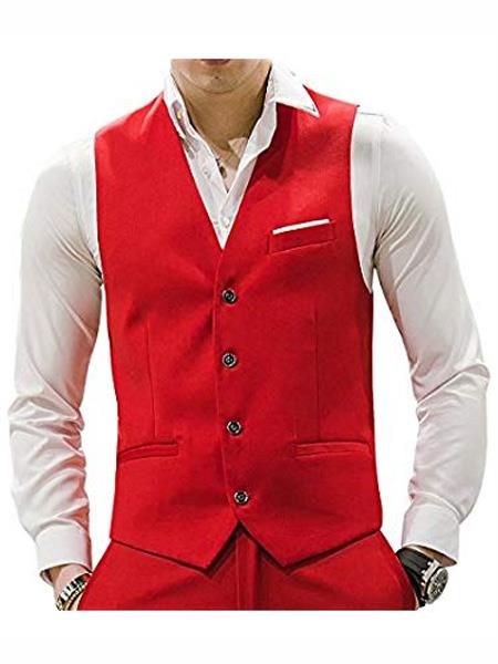 men's Matching Waistcoat Causal Suit Vests & Pants Set  Package Red