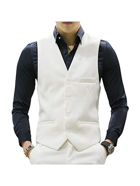 men's Matching Waistcoat Causal Suit Vests & Pants Set  Package White