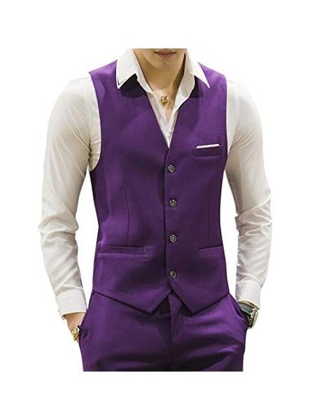 men's Matching Waistcoat Causal Suit Vests & Pants Set  Package Purple