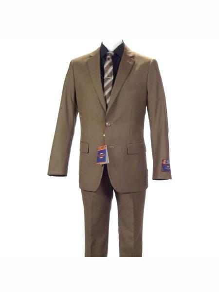Carlo Lusso men's 2 button fully lined notch lapel slim fit Khaki suit